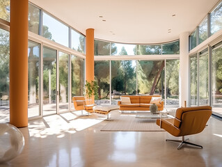 spacious modern villa with large windows, AI Generation