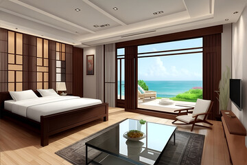 Fototapeta premium Modern interior visualisation. AI generated illustration