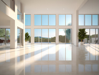 spacious modern villa with large windows, AI Generation