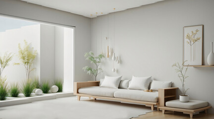 Fototapeta na wymiar 3d render minimalist of japanese room of zen garden