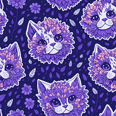 Whimsical Blooms: White Cat Flowers Pattern!