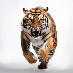 Ferocious Indian tiger on white background