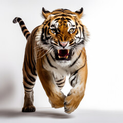 Ferocious Indian tiger on white background