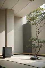 3d render minimalist of japanese room of zen garden