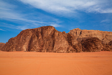 Fototapeta na wymiar Wadi Rum desert in Jordan. Blue sky.