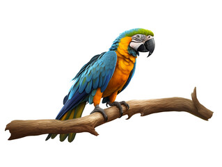 blue and yellow macaw on transparent background (png)