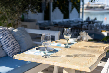 vacant table at seaside restaurant