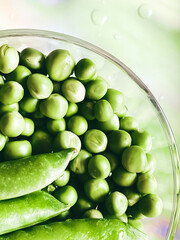 Harvest organic vegetables green peas.