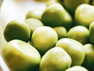 Harvest organic vegetables green peas.