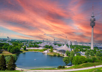Olympic Park Munich in the sunset