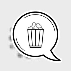 Line Popcorn in cardboard box icon isolated on grey background. Popcorn bucket box. Colorful outline concept. Vector
