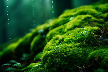Close up shot moss plants growing tree branch forest