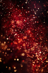 Abstract background with crimson red and gold particles 