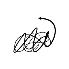 messy clew symbols connected between them line, consept of transition from complicated to simple. Vector illustration 
