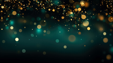 Abstract background with emerald green and gold particles 