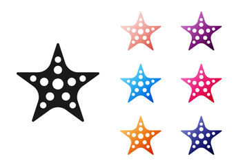 Black Starfish icon isolated on white background. Set icons colorful. Vector