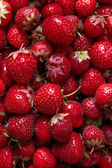 Blurred image of ripe strawberries. View from above.