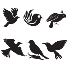 set of silhouettes of birds