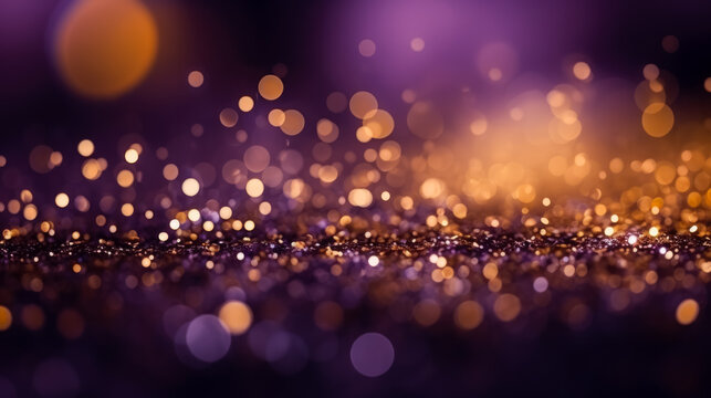 Golden light shine particles bokeh on royal purple background © fotogurmespb