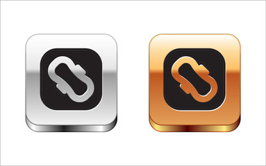 Black Menstruation and sanitary napkin icon isolated on white background. Feminine hygiene product. Silver and gold square buttons. Vector