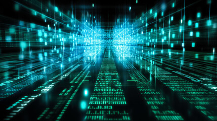 Obraz premium High-speed binary code in data center background