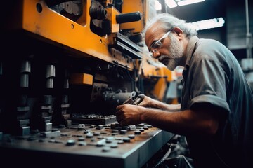 Industrial Machinery Operator: Routine Tasks on Labor Day. Photo generative AI