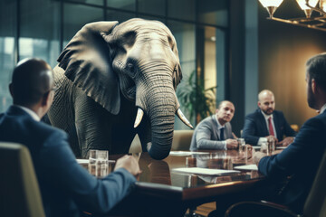 elephant in the room metaphor. avoid to resolve obvious problem in business. generative AI - obrazy, fototapety, plakaty