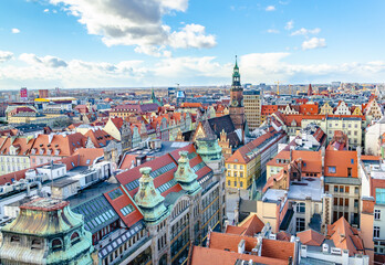 aerial street view of Wroclaw from Bridge of Penitents, Wrocław, Poland 