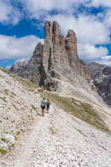 Fototapeta na wymiar Beautiful alpine landscape near the Vajolet Towers in Trentino Alto Adige, northern Italy.