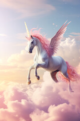 Obraz na płótnie Canvas Unicorn flying in the sky. Fantasy background. 