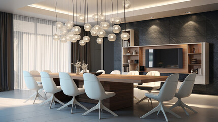 Fototapeta na wymiar Interior design of modern dining room.ai generative