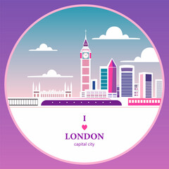Obraz premium London city skyline emblem with big ben landmark in flat design