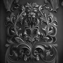 Abstract floral pattern, solid background. Wallpaper, black flowers. Dark background