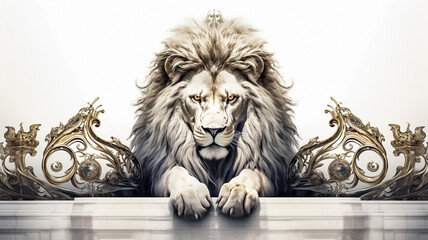Regal Majesty: Illustration of a Majestic Lion King on a White Background