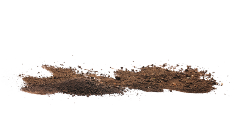 Pile dirt, soil scattered isolated on white, clipping path