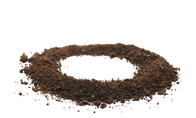 Pile dirt, soil scattered isolated on white background, clipping path