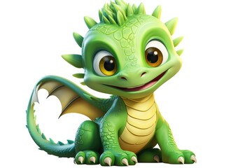 Obraz premium Cute baby fantasy kawaii dragon isolated on a white background. Generative AI