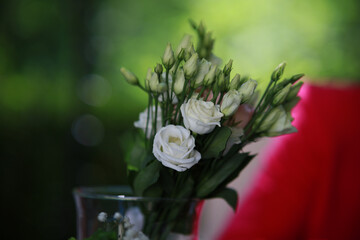 elegant bouquet of white roses and greenery