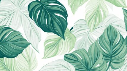 Fototapeta na wymiar Tropical leaf line art background Natural botanic