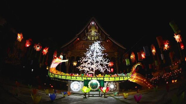 Wat Aphay Temple at the end of Buddhist Lent in Luang Prabang Laos.