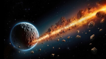 Asteroid in space, Comet in space, meteor and energy, asteroid glow, powerful star moving.