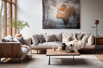 3d room interior design with geometric sofa and table generative ai