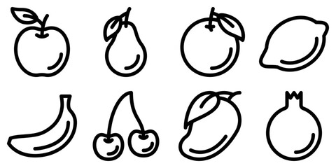 Fruit outline icon set. Editable stroke.