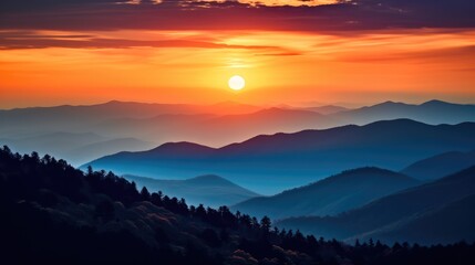Natural summer landscape, Smoky mountain sunset. - obrazy, fototapety, plakaty