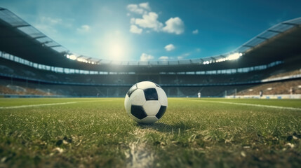 Stadium with soccer ball, Football soccer ball on grass.
