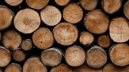 Stack of wooden stumps in cross section texture background, Wood industry background, Firewood.