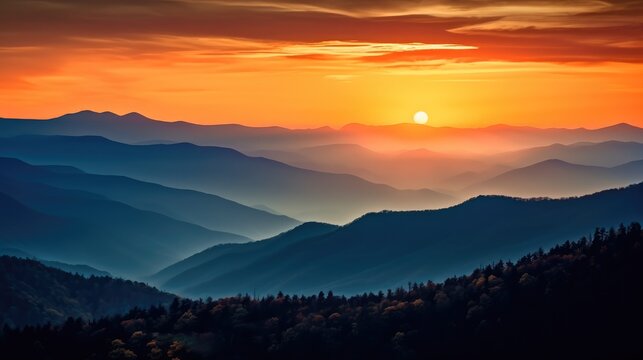 Natural summer landscape, Smoky mountain sunset.