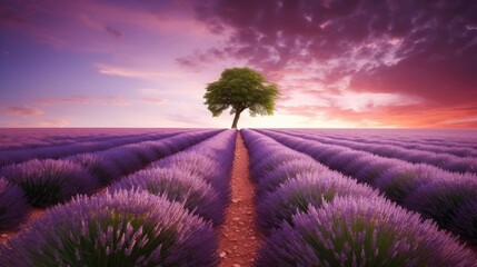Beautiful endless lavender field, Stunning lavender field landscape summer sunset.