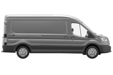 white delivery van side view on isolated empty background for mockup