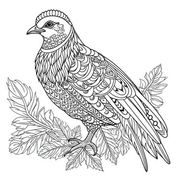 recommend clip art: Quail animal line art illustration. Black and white coloring page style art. Generative AI
